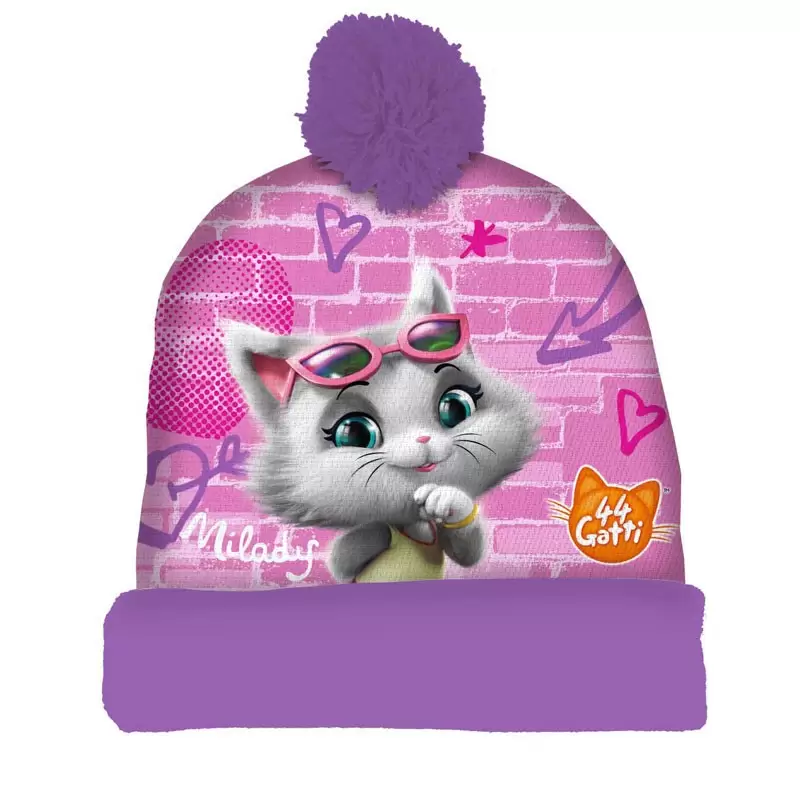 cappello con pon pon 44 gatti T01238 tg.52 modelli assortiti