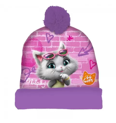 cappello con pon pon 44 gatti T01238 tg.52 modelli assortiti