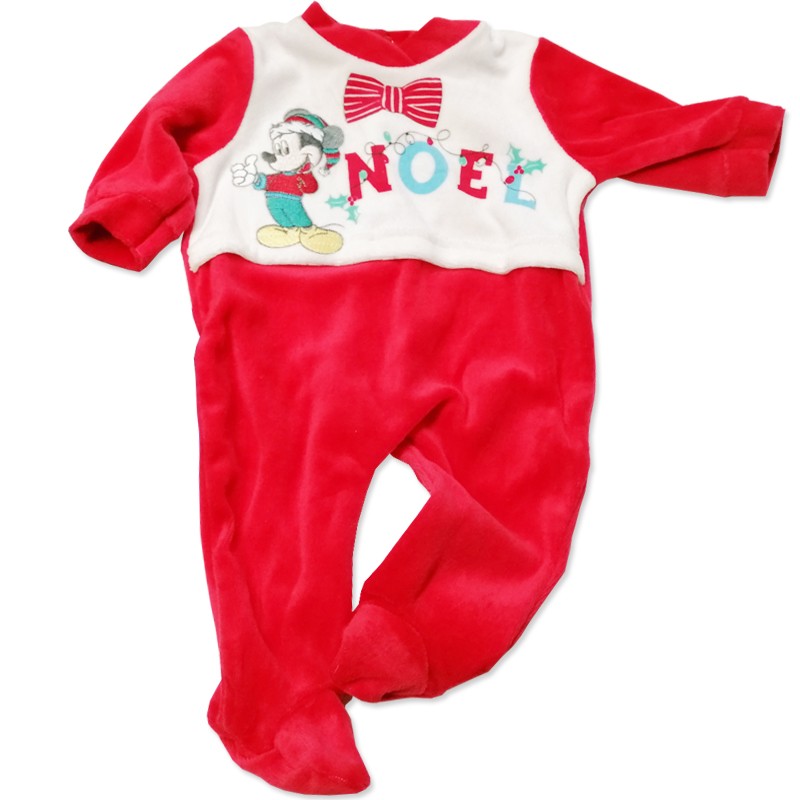 Tutina Natalizia Neonato Topolino Mickey Mouse Noel in ciniglia colore Rosso WQ3017 - TG 3 mesi