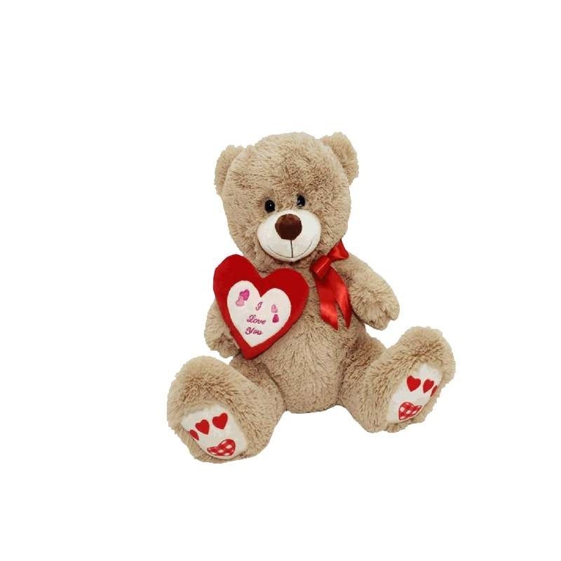Peluche orso orsetto beige con cuore e fiocco 35 cm 94862