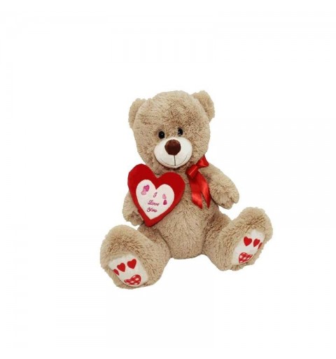 Peluche orso orsetto beige con cuore e fiocco 35 cm 94862