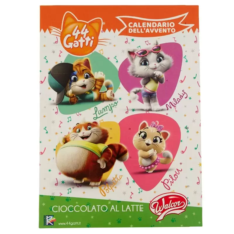 CALENDARIO AVVENTO NATALE CON CIOCCOLATO AL LATTE 44 GATTI WALCOR 75 gr