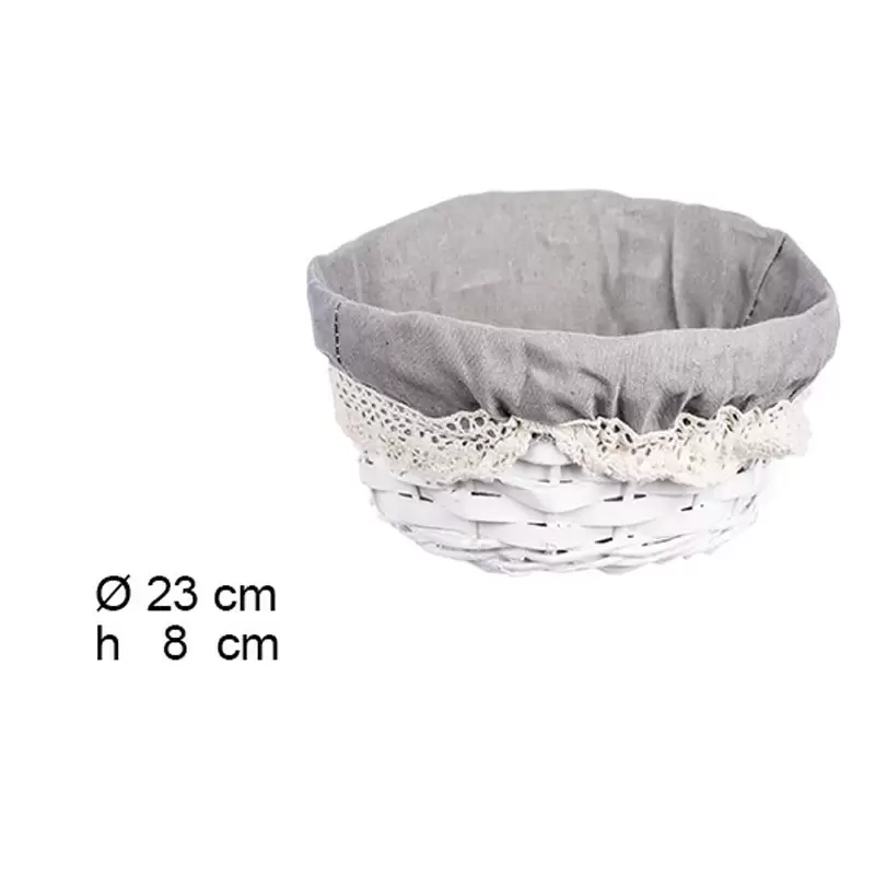 Cesto tondo per pane in vimini rivestito bianco 104973