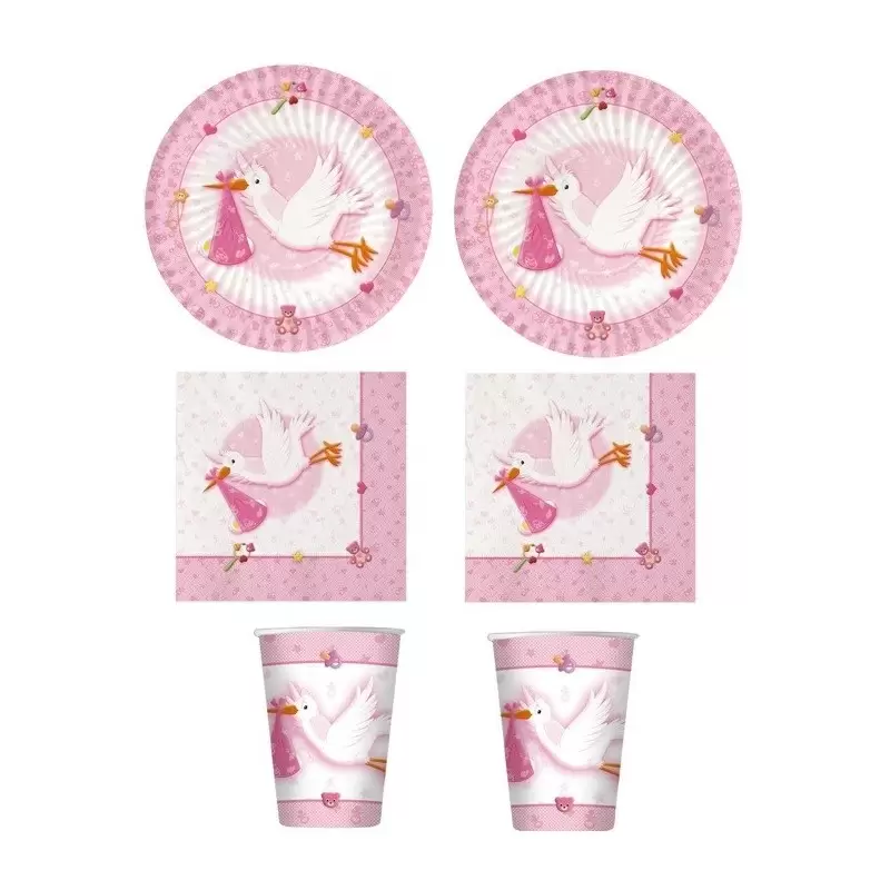 KIT N2 SET  BENVENUTA CICOGNA ROSA PER FESTA NASCITA BAMBINA 