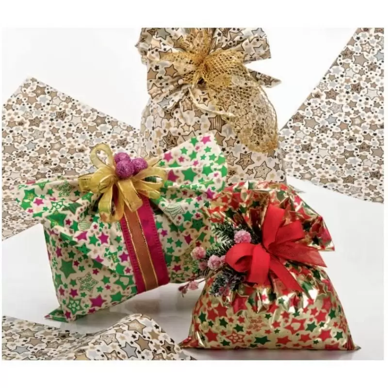 Bustine perlate regalo stelline rosso/oro  15x25 cm 50 pz.  26291
