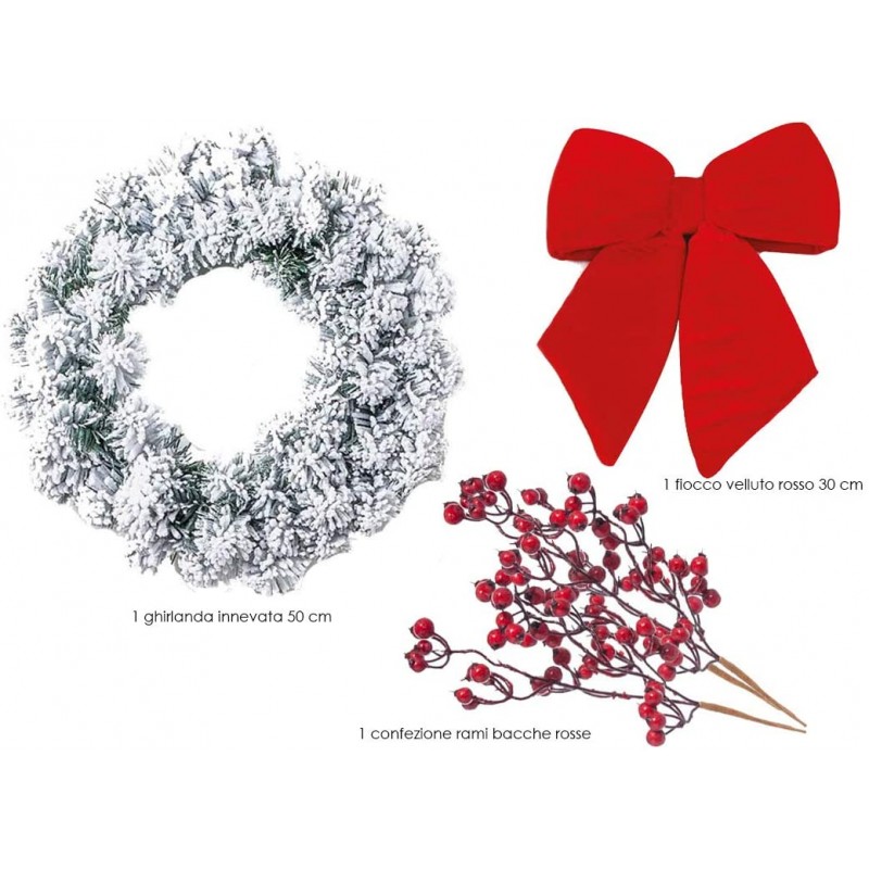 Ghirlanda Natalizia Innevata Con 15 Luci LED - Ø40cm Per Porta - Fiocchi Di Neve E 70 Punte - Decorazione Verde E Bianco - Foto 9