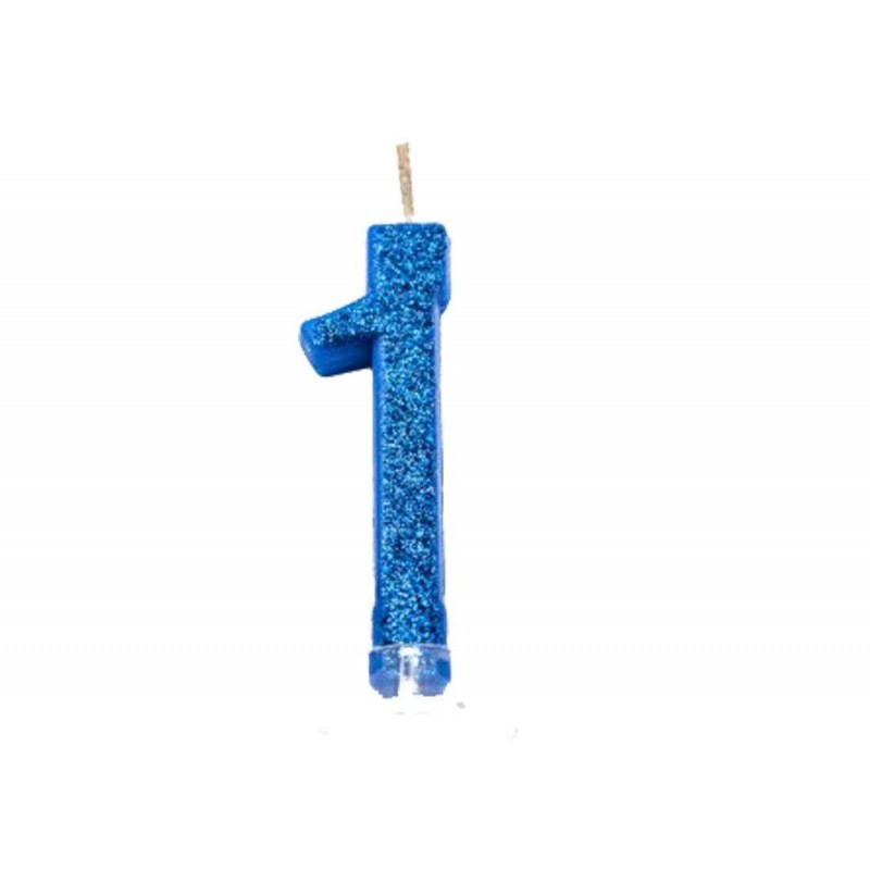 Candelina Numerale Magica Blu Glitter Mini 1 – 4451
