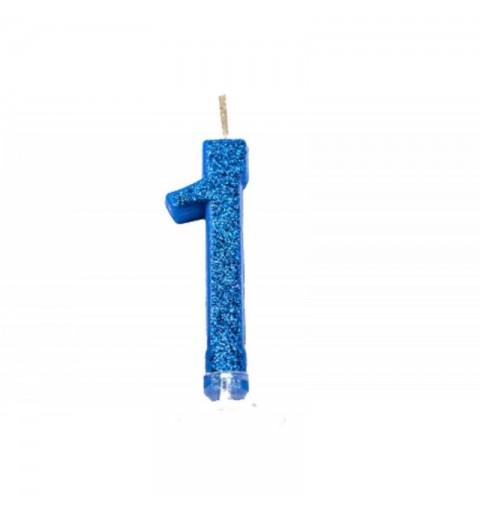 Candelina Numerale Magica Blu Glitter Mini 1 – 4451