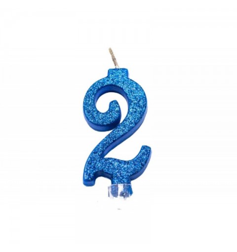 Candelina Numerale Magica Blu Glitter Mini 2 – 4452
