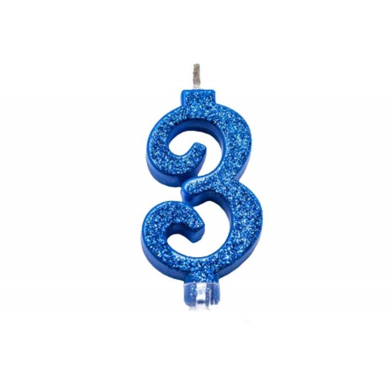 Candelina Numerale Magica Blu Glitter Mini 3 – 4453