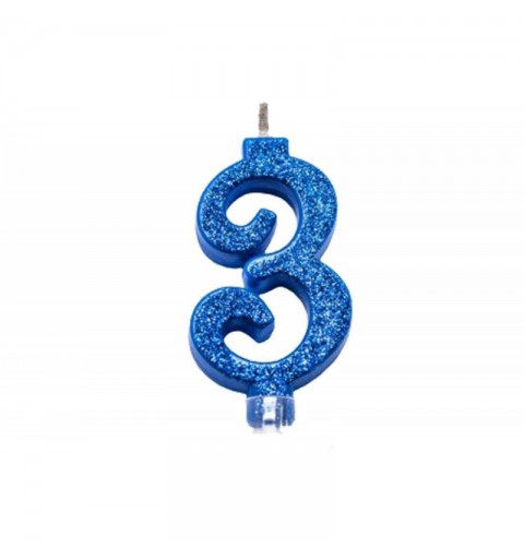 Candelina Numerale Magica Blu Glitter Mini 3 – 4453