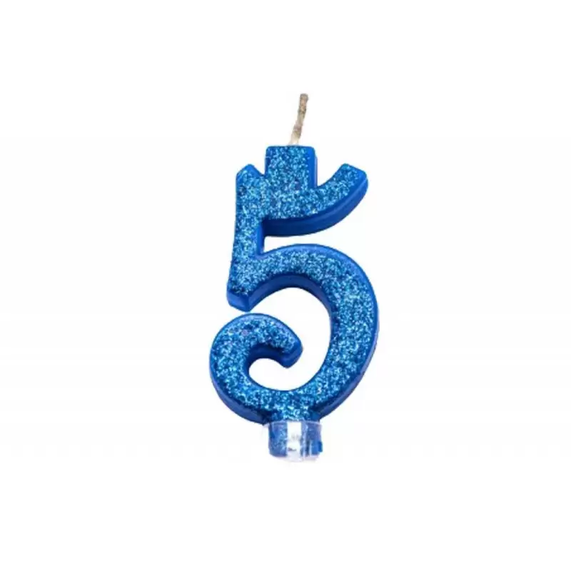 Candelina Numerale Magica Blu Glitter Mini 5 – 4455