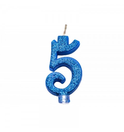 Candelina Numerale Magica Blu Glitter Mini 5 – 4455