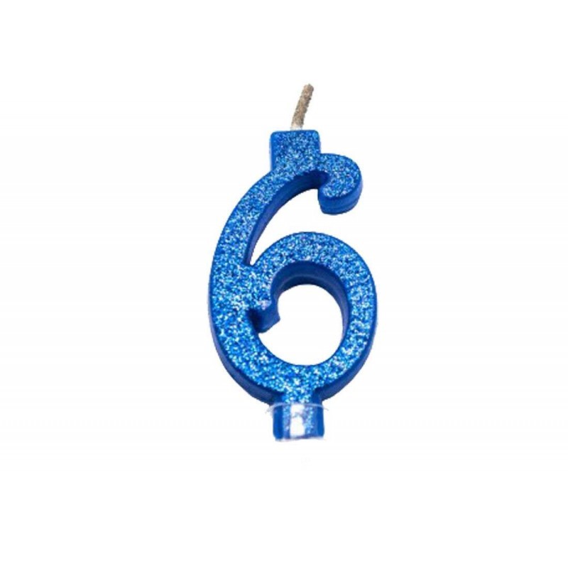 Candelina Numerale Magica Blu Glitter Mini 6 – 4456