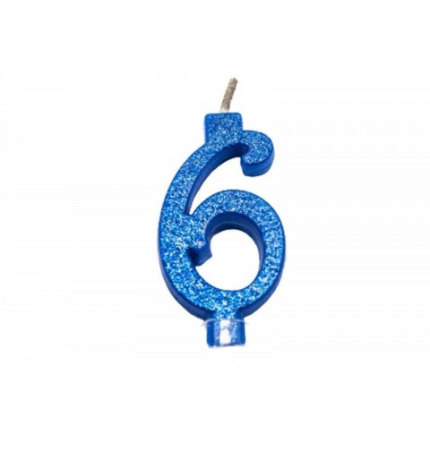 Candelina Numerale Magica Blu Glitter Mini 6 – 4456