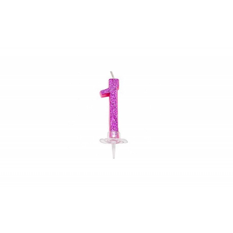 Candelina Numerale Magica Rosa Glitter n 1 4461
