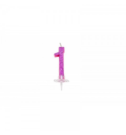 Candelina Numerale Magica Rosa Glitter n 1 4461