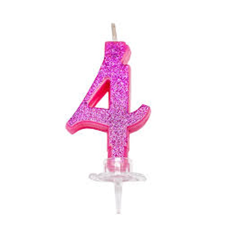 Candelina Numerale Magica Rosa Glitter n 4 4464