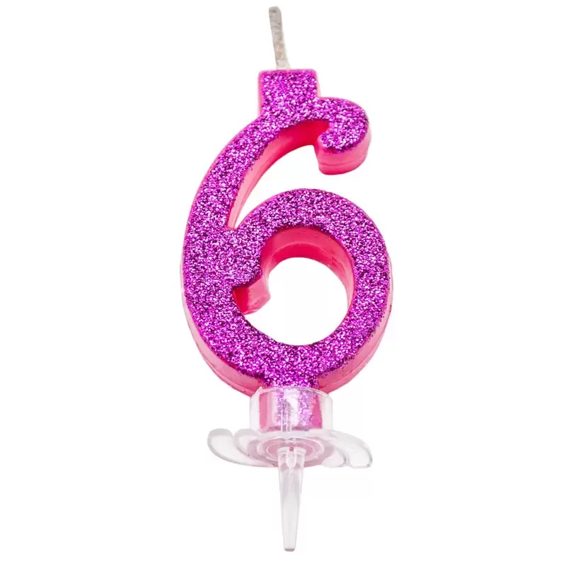 Candelina Numerale Magica Rosa Glitter n 6 4466