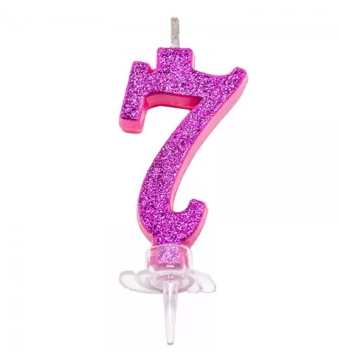 Candelina Numerale Magica Rosa Glitter n 7 4467