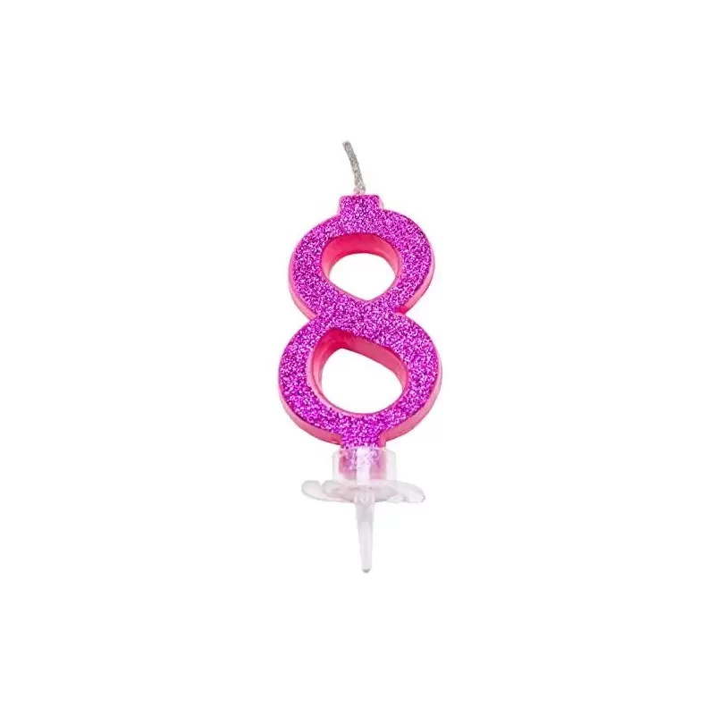 Candelina Numerale Magica Rosa Glitter n 8 4468