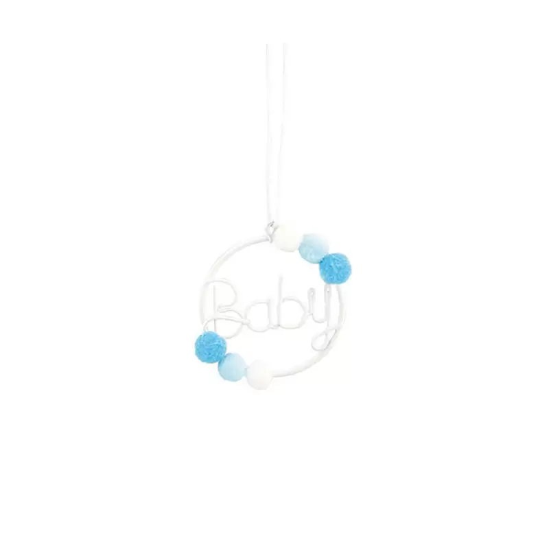 Cerchio baby appendibile con pon pon azzurri 28792 5 cm 12 pz.