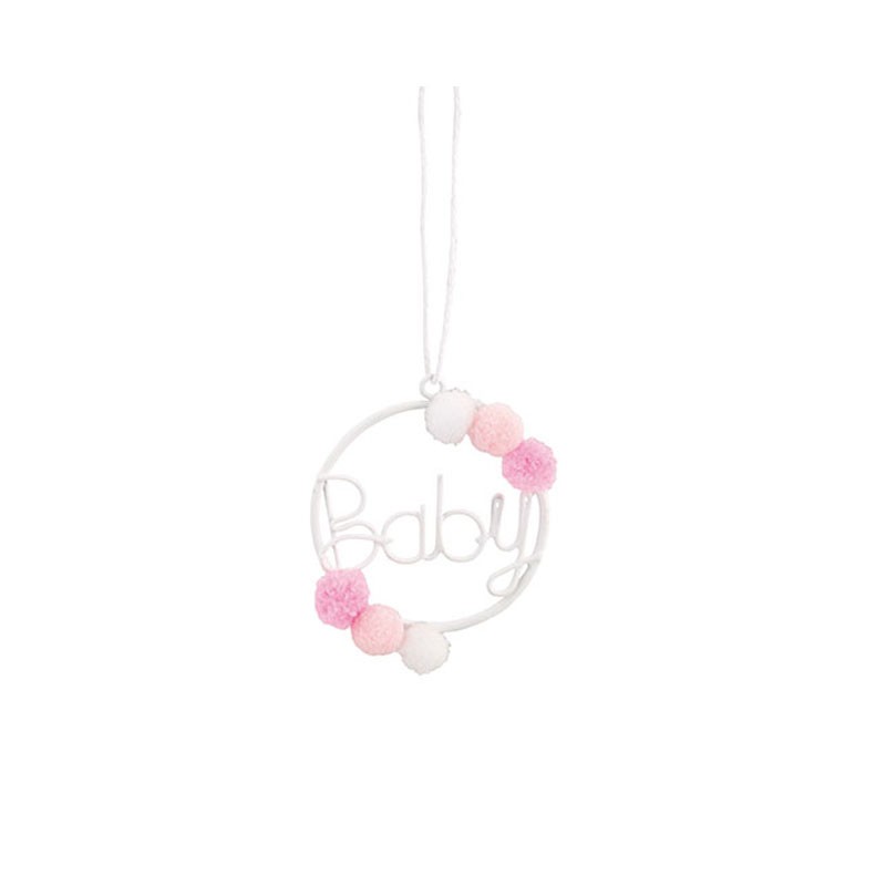 Cerchio baby appendibile con pon pon rosa 28799 5 cm 12 pz.