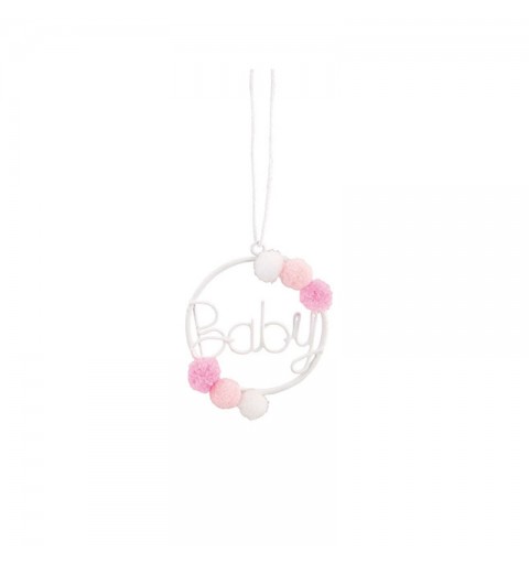 Cerchio baby appendibile con pon pon rosa 28799 5 cm 12 pz.