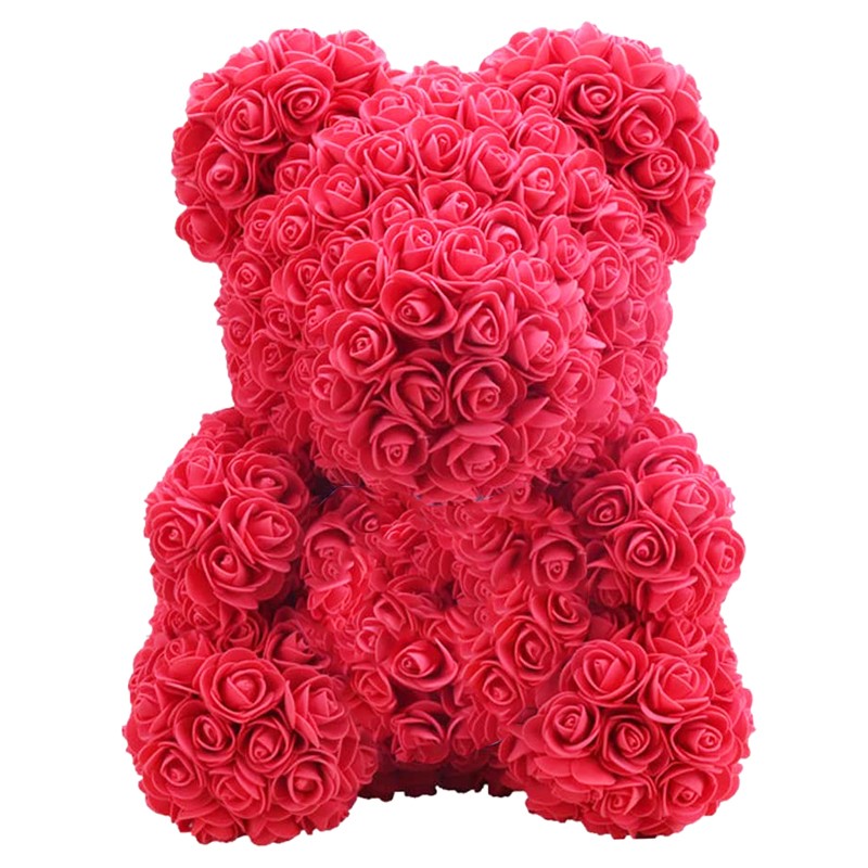 Orsacchiotto di Rose Artificiali in Gomma crepla Rosso con cuore rosso - 40cm