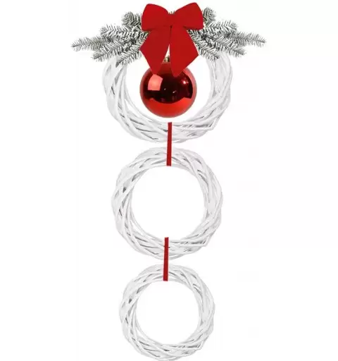 TRIS DI GHIRLANDE NATALIZIE BIANCHE CON DECORAZIONI ROSSE