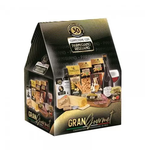 scatola regalo Gran gourmet 2020 nero con Parmigiano reggiano 30 mesi