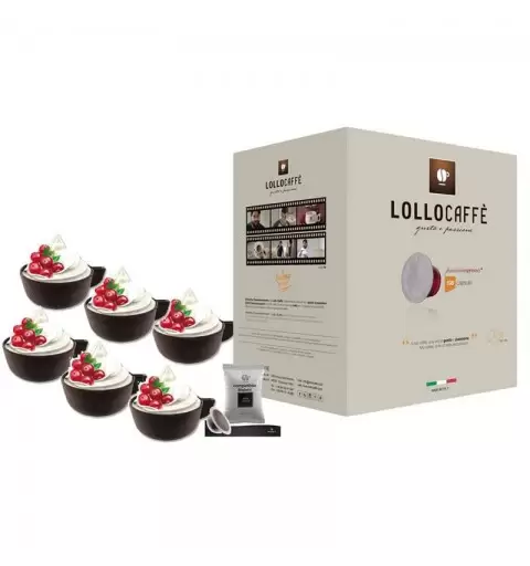BOX CAPSULE LOLLO CAFFÉ COMPATIBILI BIALETTI MISCELA NERA 100 PZ CON 12 TAZZINE DI CIOCCOLATO