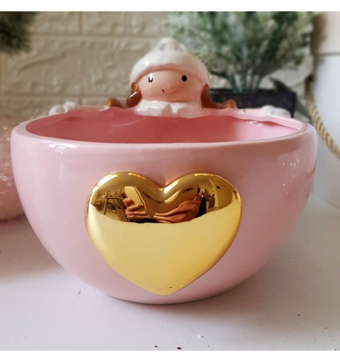 coppetta in ceramica bambina con cuore F105 colori assortiti dia. 14 cm