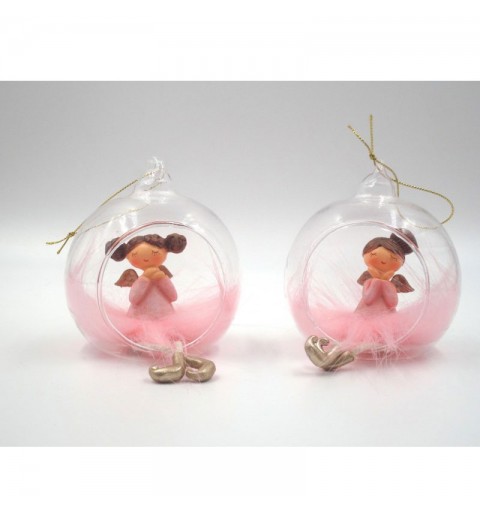 set 2 bamboline in palla di vetro 96037  11 cm