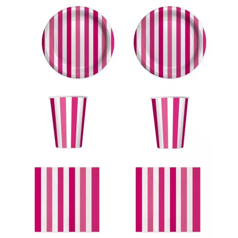 KIT N2 COMPLEANNO STRISCE FUCSIA  COORDINATO TAVOLA 