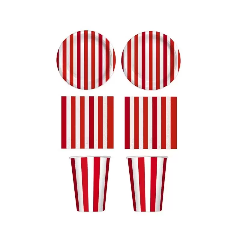 KIT N2 COMPLEANNO STRISCE ROSSO COORDINATO TAVOLA 