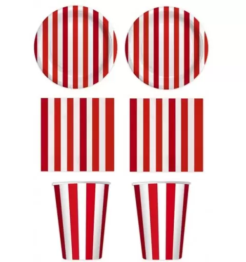 KIT N2 COMPLEANNO STRISCE ROSSO COORDINATO TAVOLA 