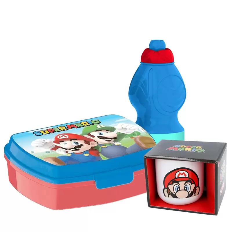 IDEA REGALO SUPER MARIO BROS - TAZZA BORRACCIA E PORTA MERENDA