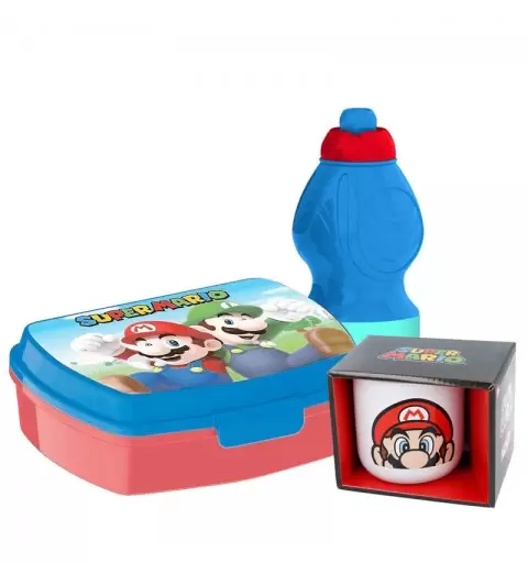 IDEA REGALO SUPER MARIO BROS - TAZZA BORRACCIA E PORTA MERENDA