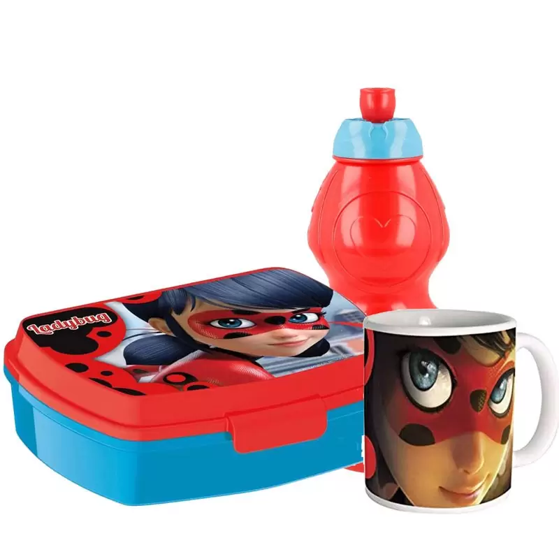 IDEA REGALO LADY BUG  - TAZZA BORRACCIA E PORTA MERENDA