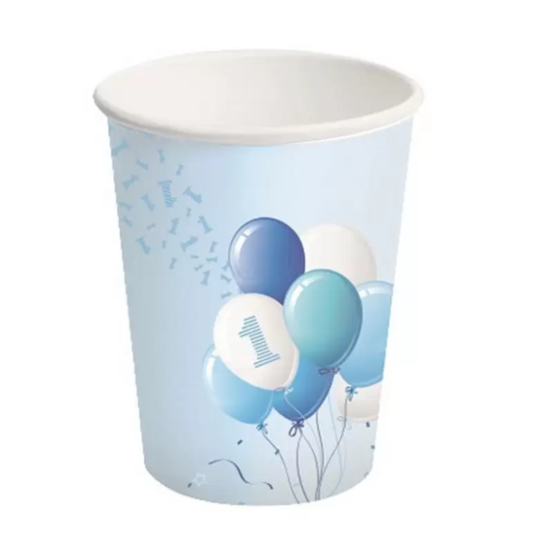Bicchieri carta 250 ml 1 Compleanno Palloncini Azzurro 8 pz