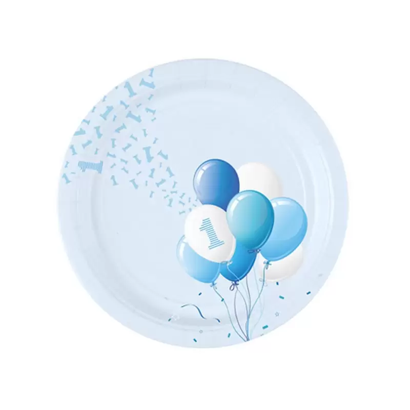 Piatti dessert Ø 18 cm 1 Compleanno Palloncini Azzurro 8 pz