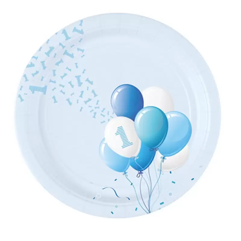 Piatti Ø 23 cm 1 Compleanno Palloncini Azzurro 8 pz