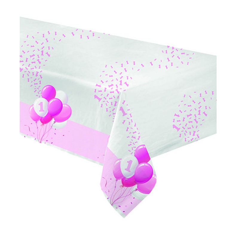 Tovaglia carta 120 x 180 cm 1 Compleanno Palloncini rosa