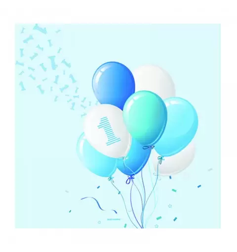 Tovaglioli 33 x 33 cm 1 Compleanno Palloncini Azzurro 20 pz