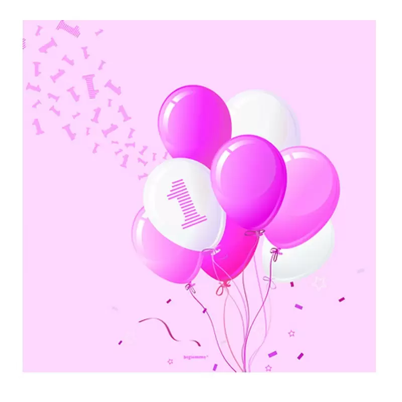 Tovaglioli 33 x 33 cm 1 Compleanno Palloncini rosa 20 pz