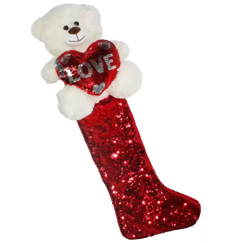 Calza glitterata 45 cm con peluche orsetto con cuore Love 25 cm 85045