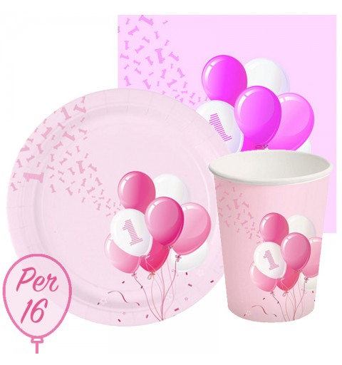 KIT N.2 PRIMO COMPLEANNO PALLONCINI ROSA