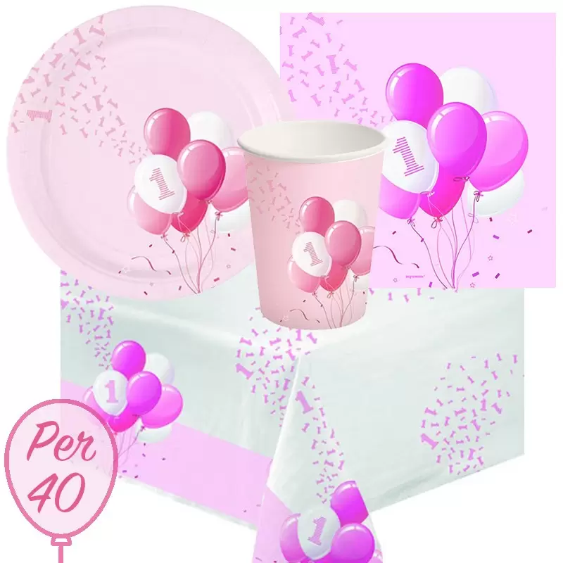 KIT N.3 PRIMO COMPLEANNO PALLONCINI ROSA