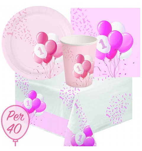 KIT N.3 PRIMO COMPLEANNO PALLONCINI ROSA